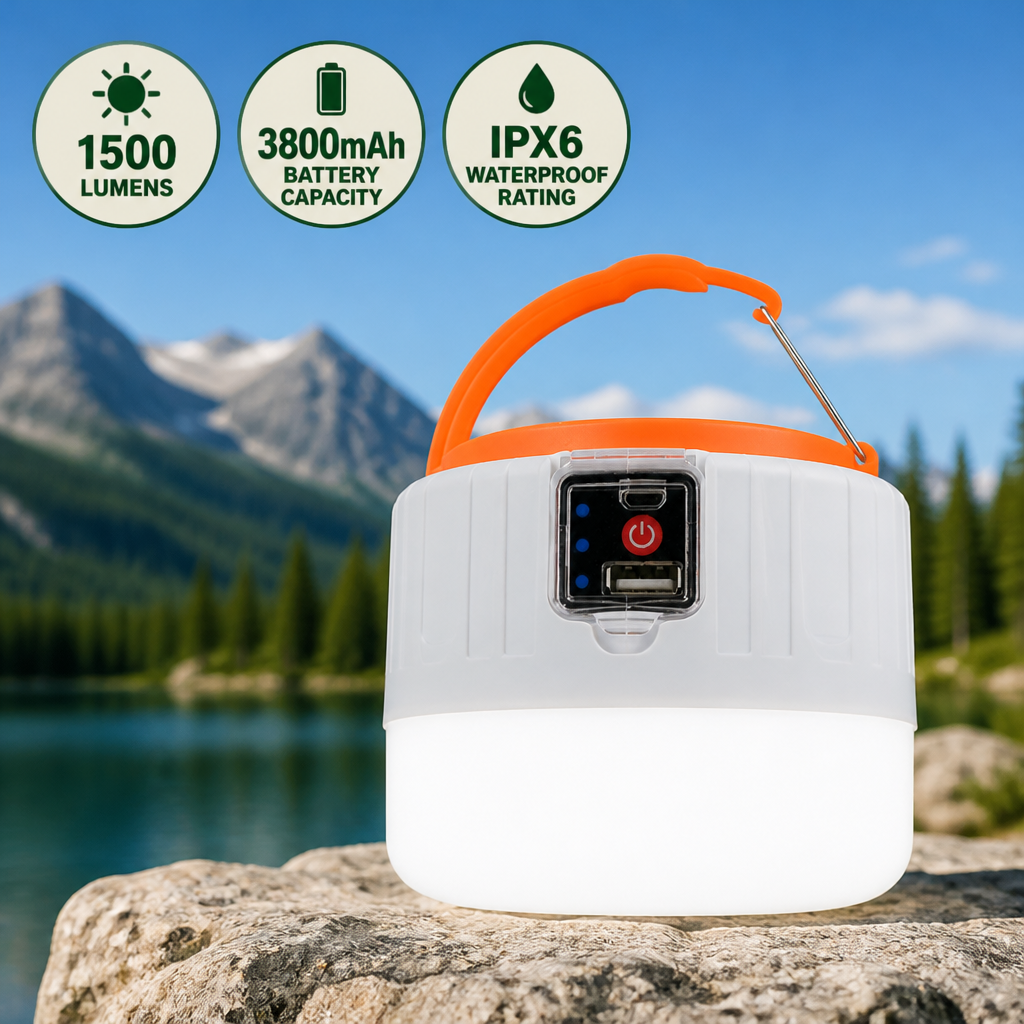 Camping Lantern 1500-Lumen Solar & USB-C Rechargeable