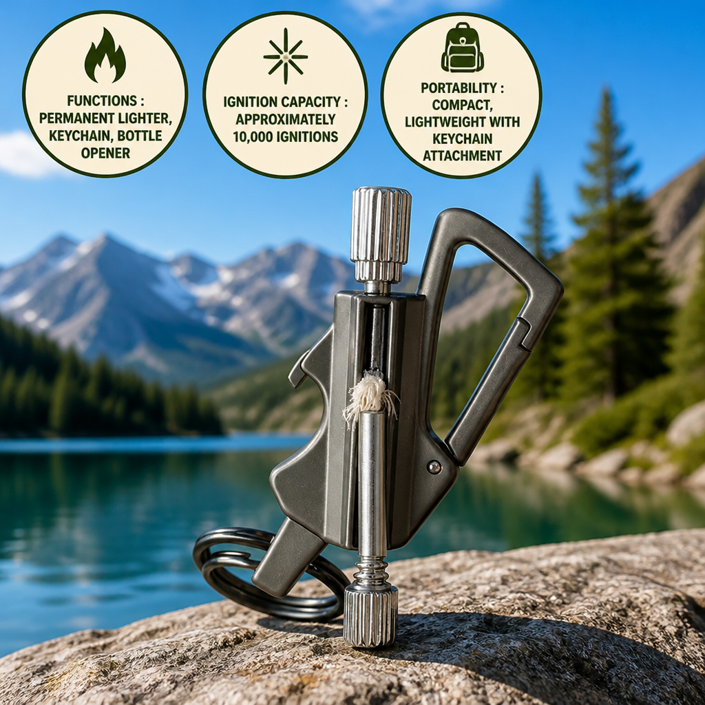 Survival Fire Starter Windproof 3-in-1 Keychain & Bottle Opener