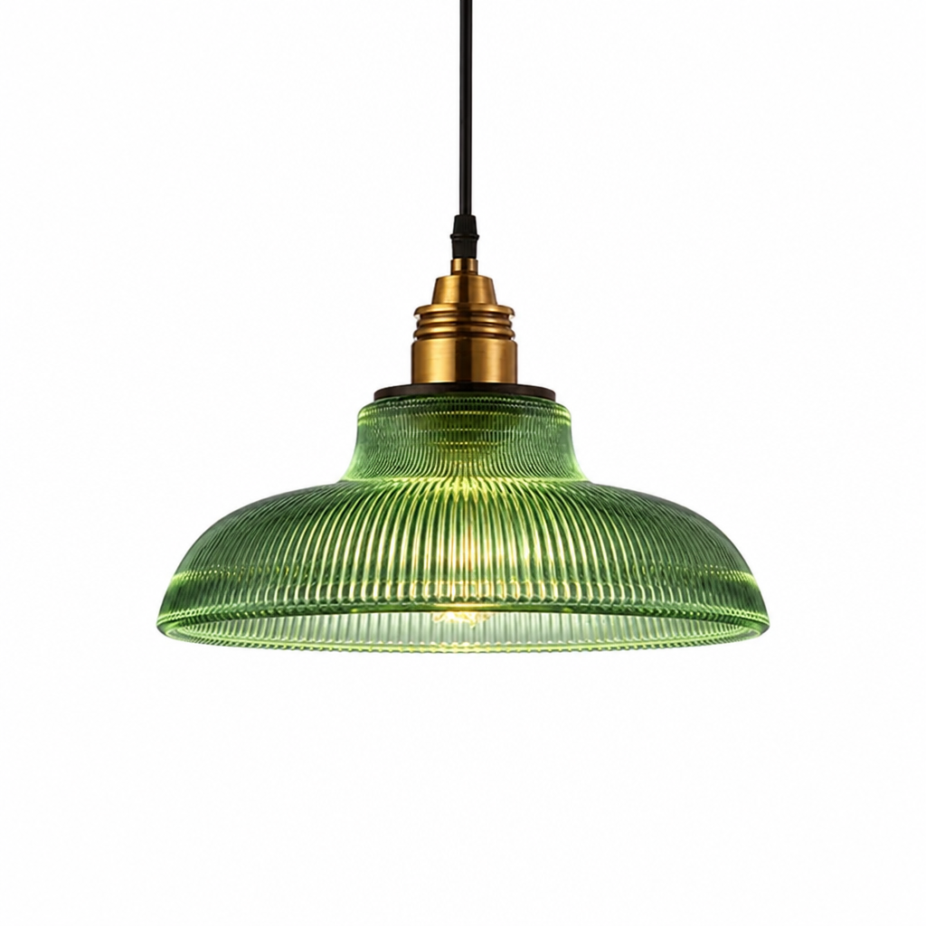 Pendant light | Vintage green glass lampshade | 30cm, E27 base & iron frame