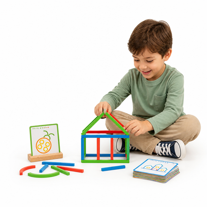 Construction Set Wooden 120-Piece Cards & Pouch