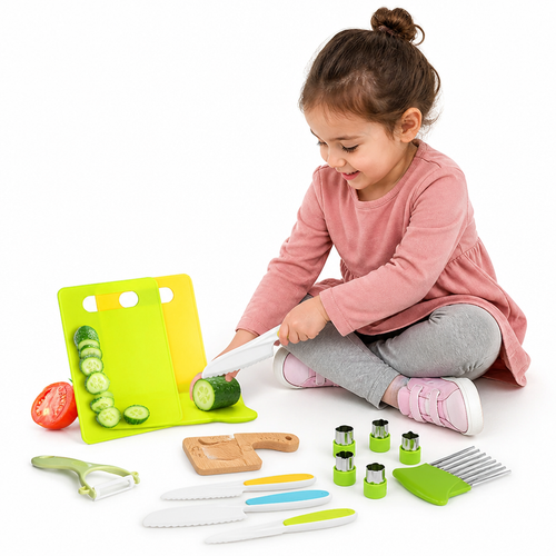 Kids Play Kitchen Set Montessori Safe Cutting Tools