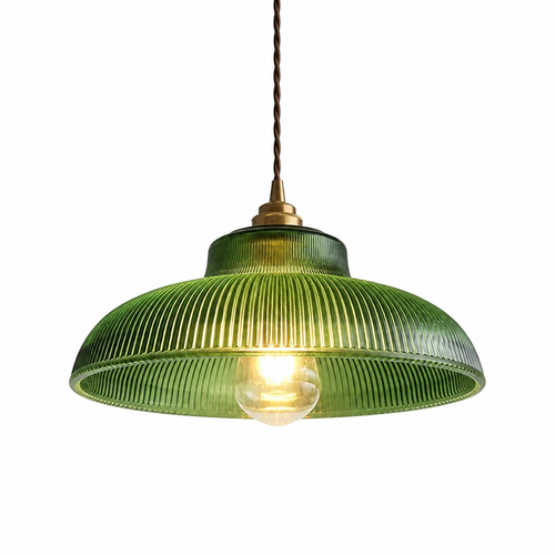 Pendant light | Vintage green glass lampshade | 30cm, E27 base & iron frame