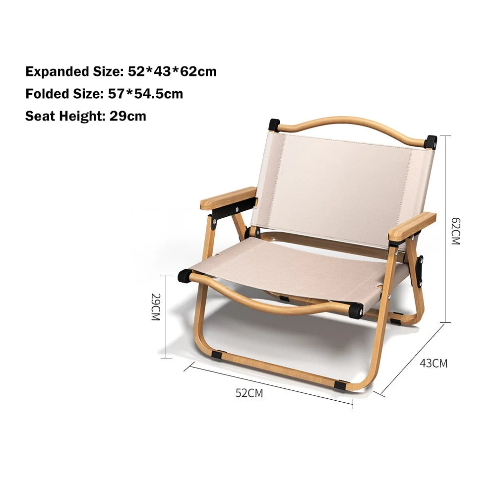 Outdoor Chair Foldable Lightweight Oxford Fabric & Beech Armrests