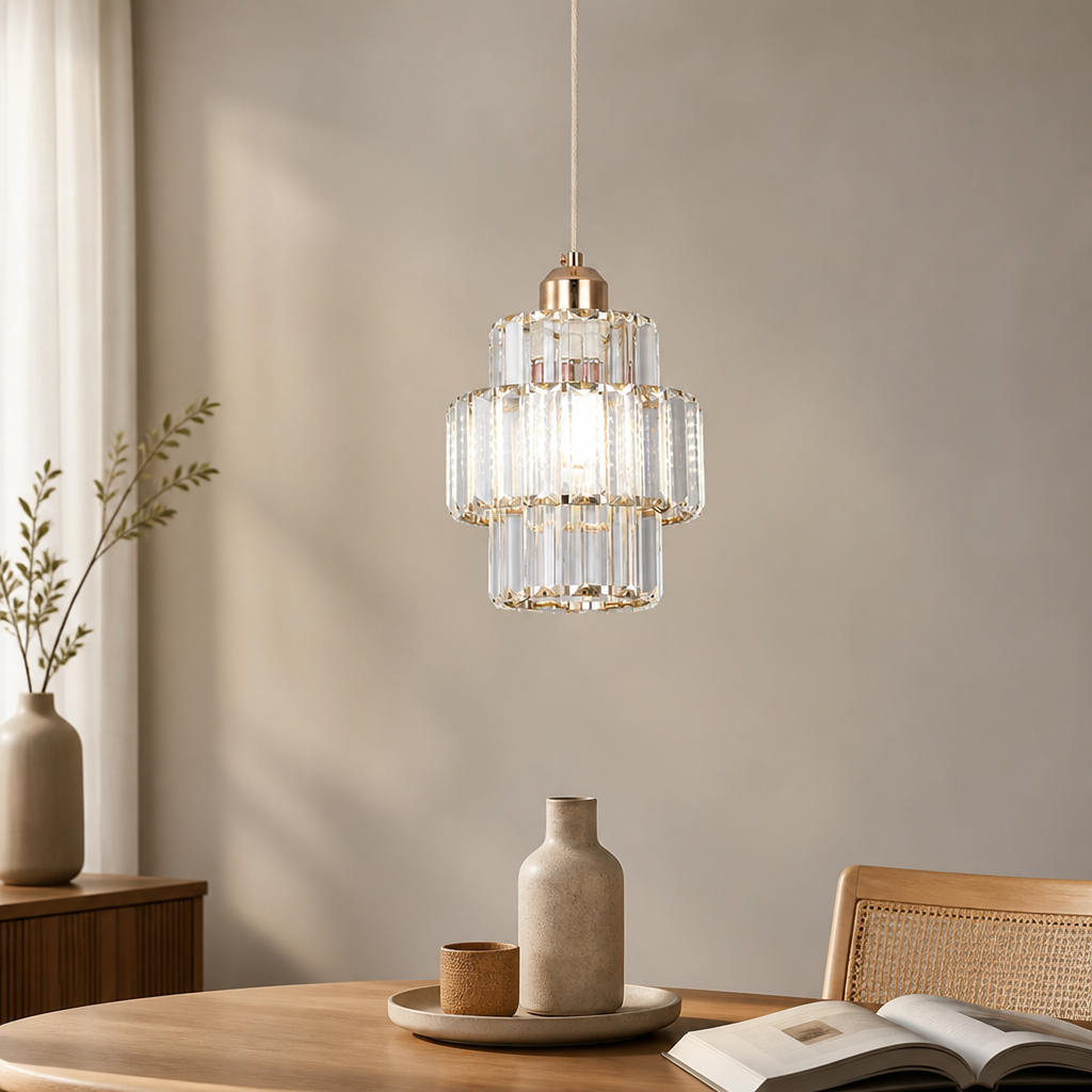 Crystal Pendant Light | Nordic LED | Iron Frame, Adjustable Length for Living & Dining