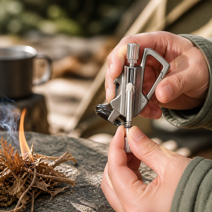 Survival Fire Starter Windproof 3-in-1 Keychain & Bottle Opener