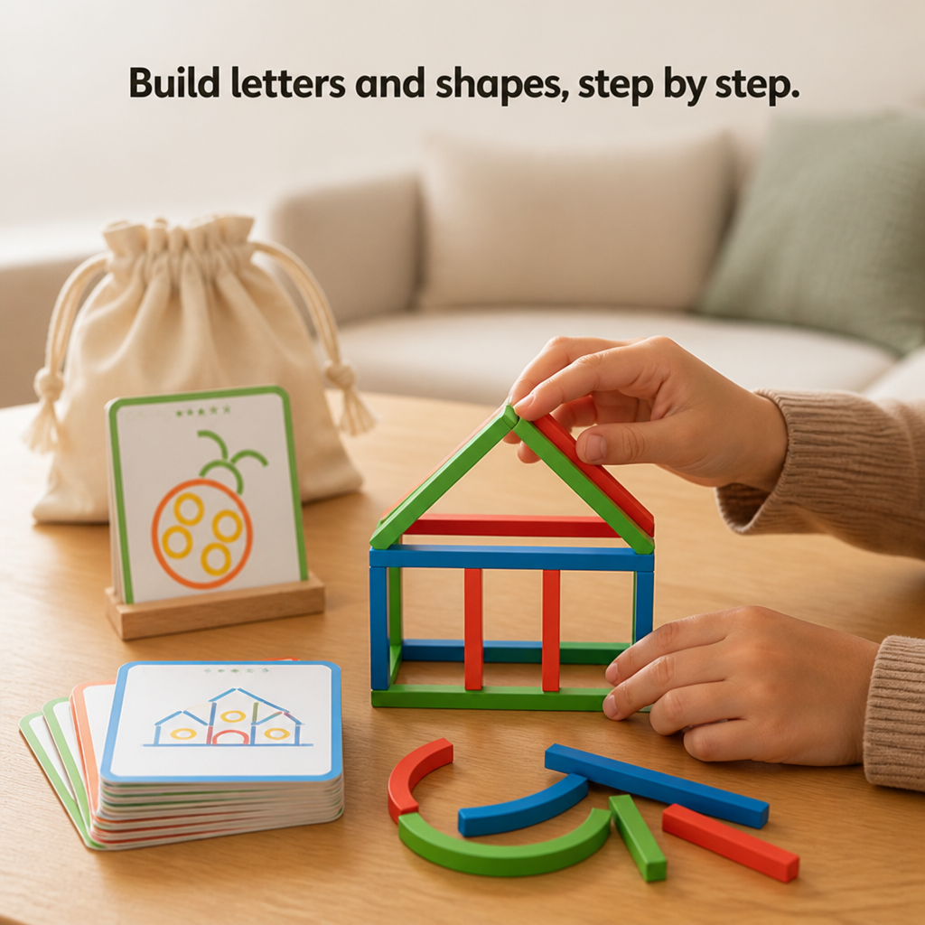 Construction Set Wooden 120-Piece Cards & Pouch