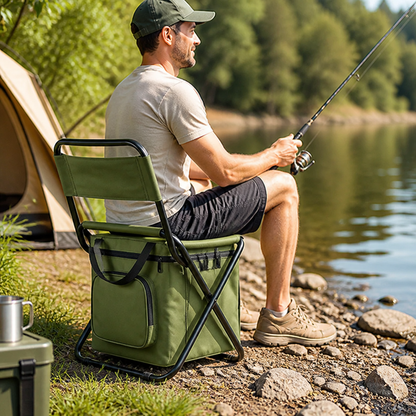 Camping Chair Foldable Insulated Cooler Steel Frame