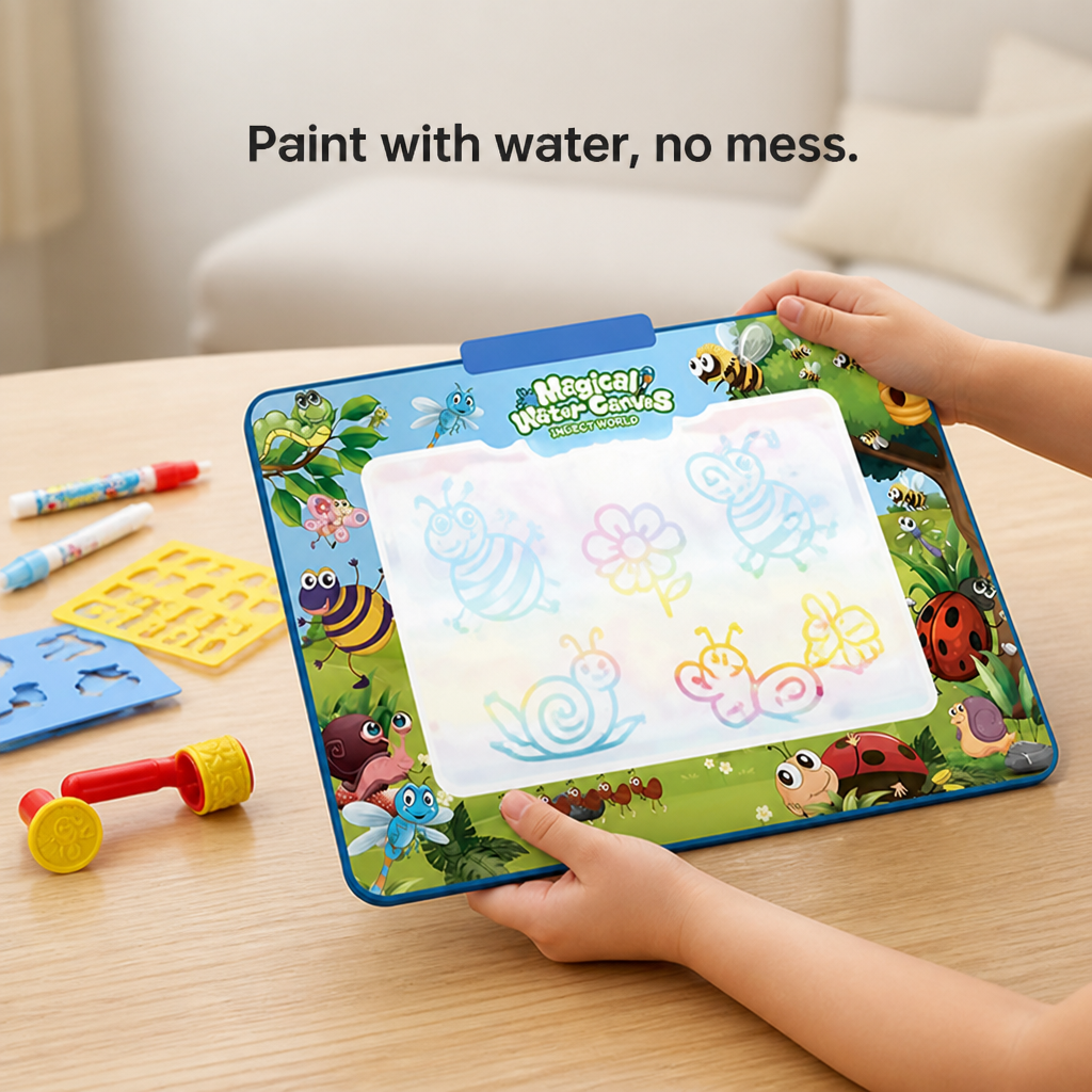 Water Drawing Mat Mess-Free Reusable Pens & Stencils