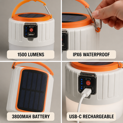 Camping Lantern 1500-Lumen Solar & USB-C Rechargeable