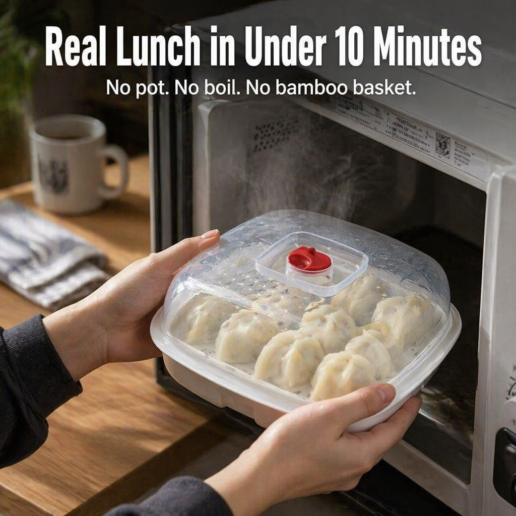 VaporLux™ — Steam Fish, Veggies & Dumplings Directly in Your Microwave