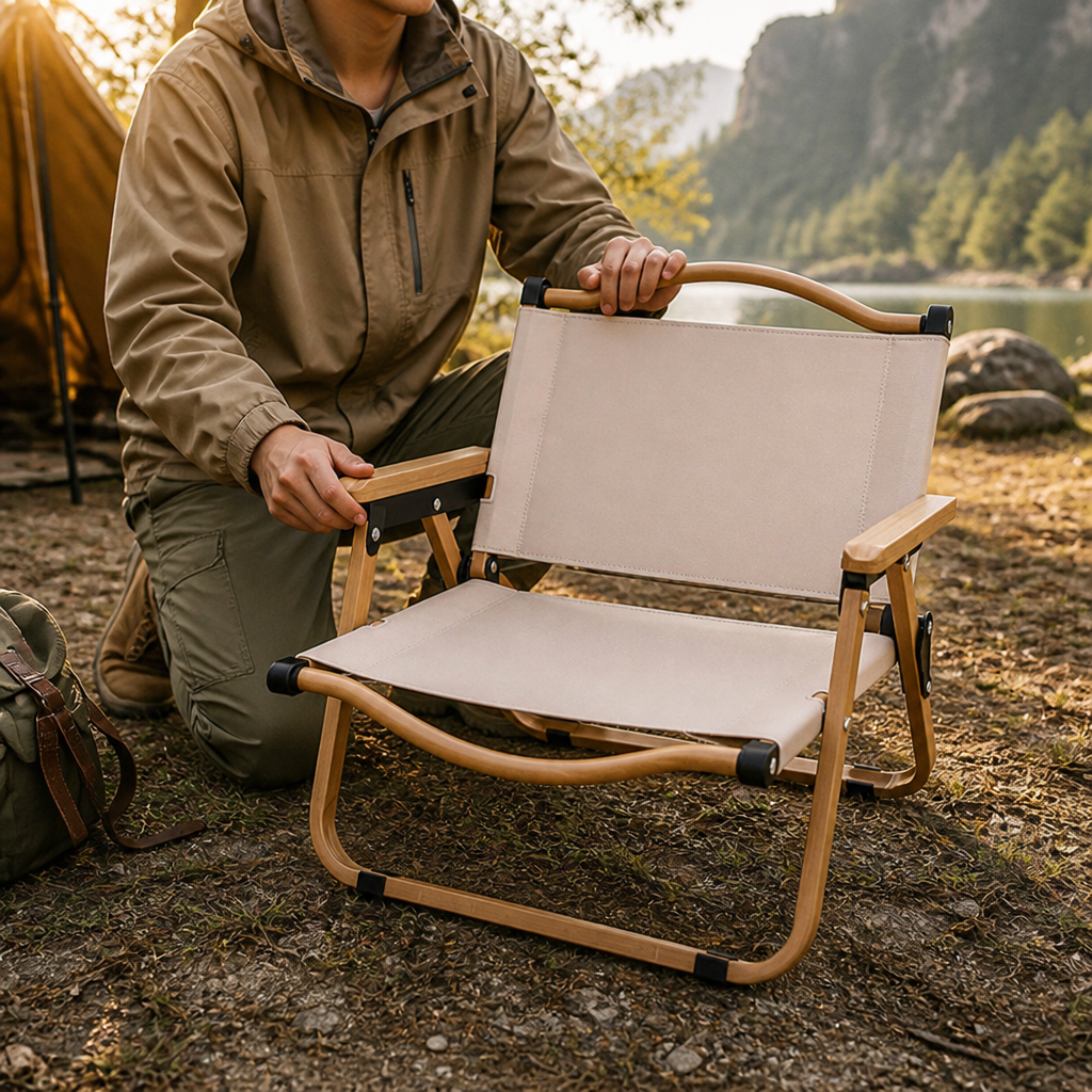 Outdoor Chair Foldable Lightweight Oxford Fabric & Beech Armrests