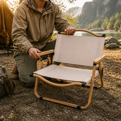 Outdoor Chair Foldable Lightweight Oxford Fabric & Beech Armrests
