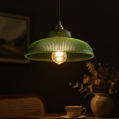 Pendant light | Vintage green glass lampshade | 30cm, E27 base & iron frame