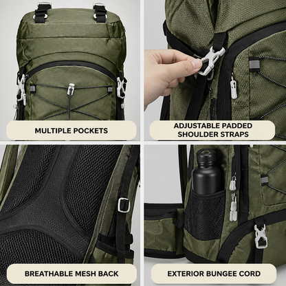 Hiking Backpack Water-Resistant Ergonomic Padded Straps 36-55L Capacity