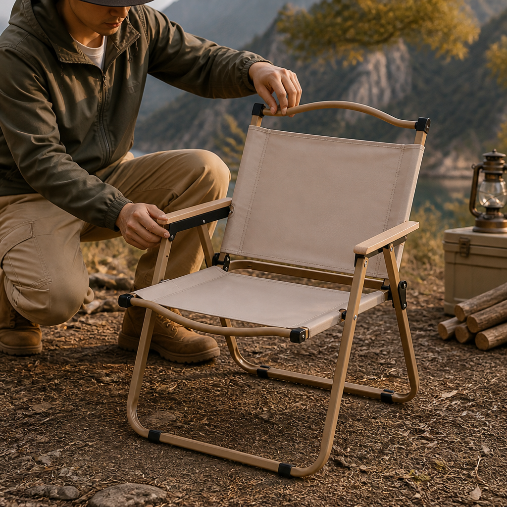 Camping Chair Foldable Wooden Armrests Heavy Duty 838 Lbs