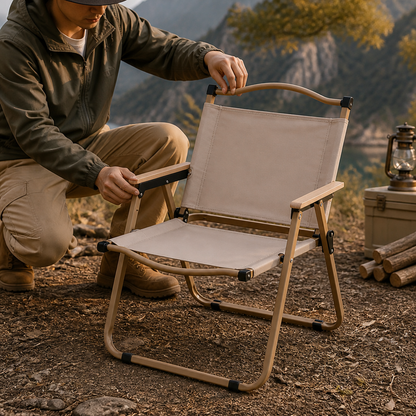 Camping Chair Foldable Wooden Armrests Heavy Duty 838 Lbs