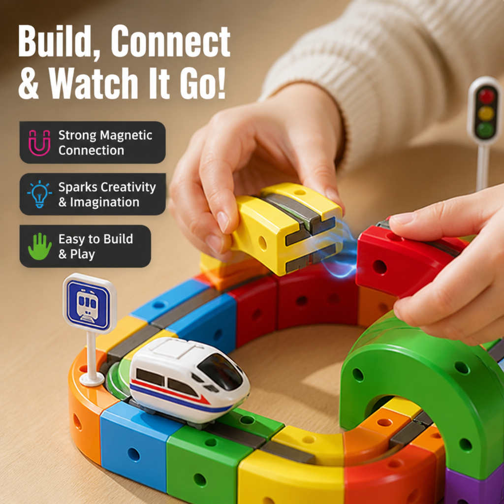 Kids Train Set Magnetic Track & Modular Blocks