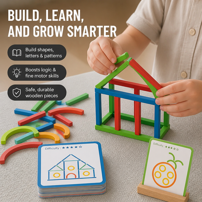 Construction Set Wooden 120-Piece Cards & Pouch