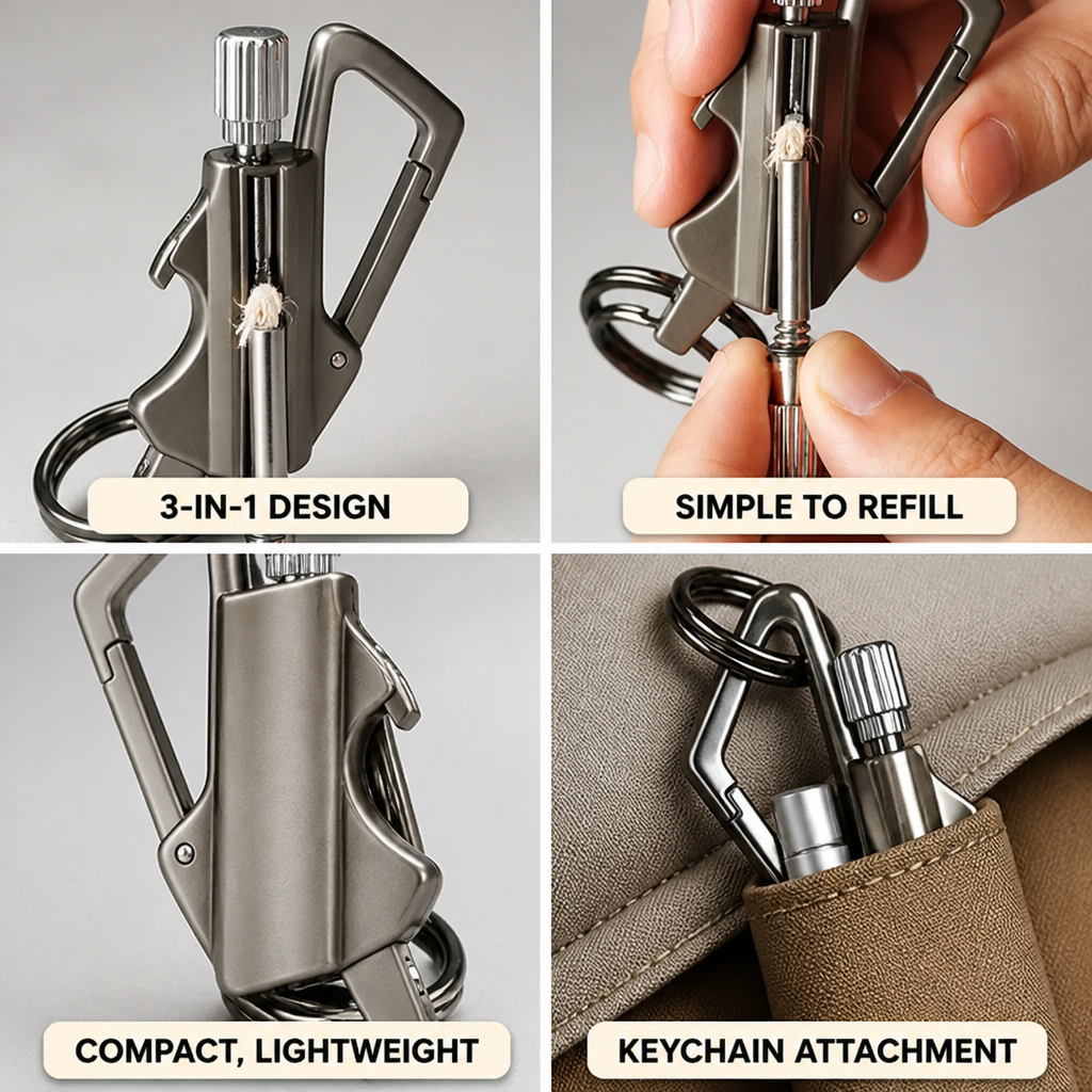 Survival Fire Starter Windproof 3-in-1 Keychain & Bottle Opener