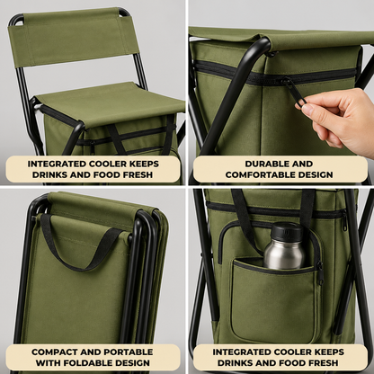 Camping Chair Foldable Insulated Cooler Steel Frame