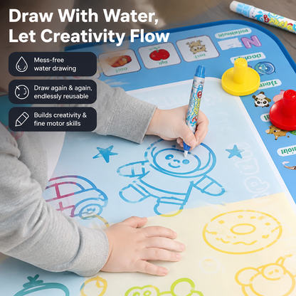 Water Drawing Mat Mess-Free Reusable Pens & Stencils