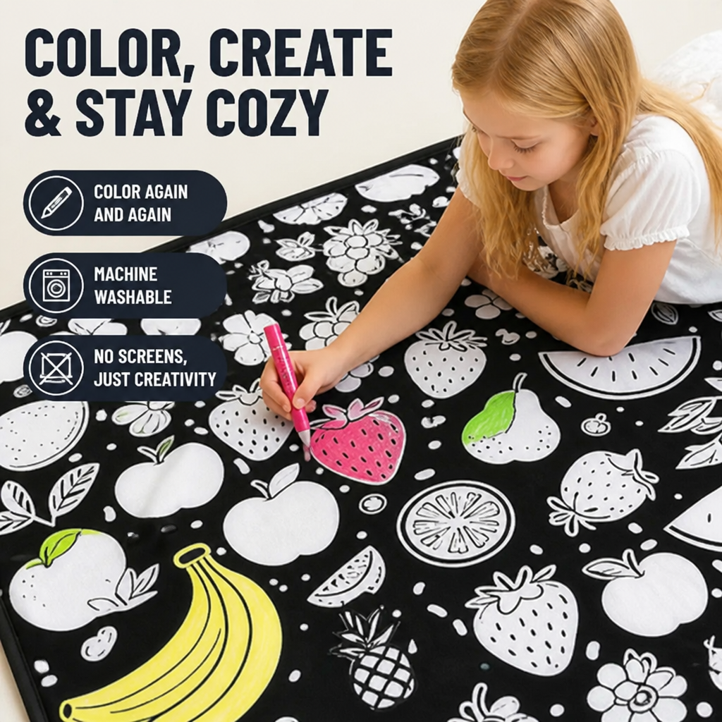 Kids Coloring Blanket Washable Reusable 127 x 150 Cm