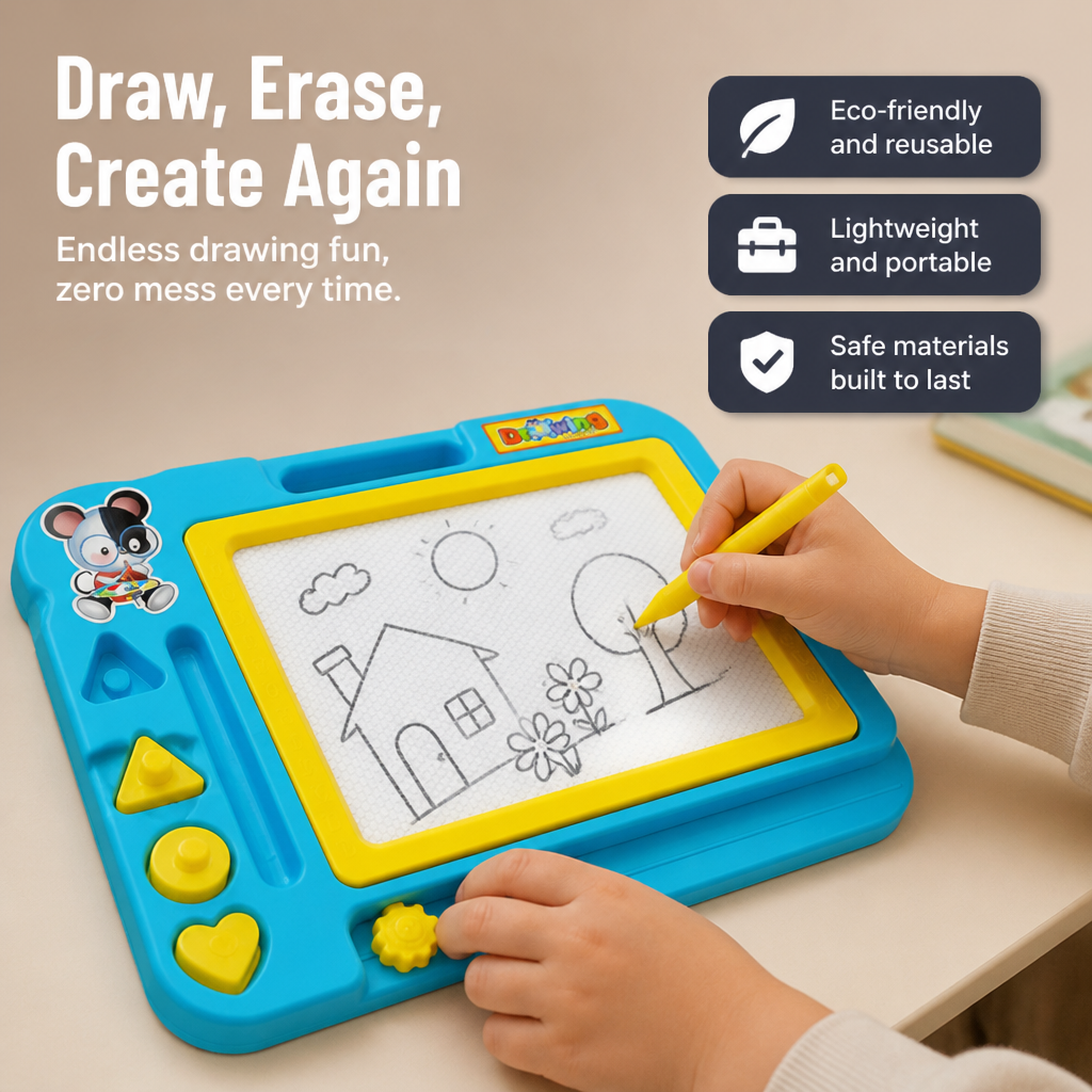 Kids Drawing Board Rewritable Wipe-Clean Stylus & Holder