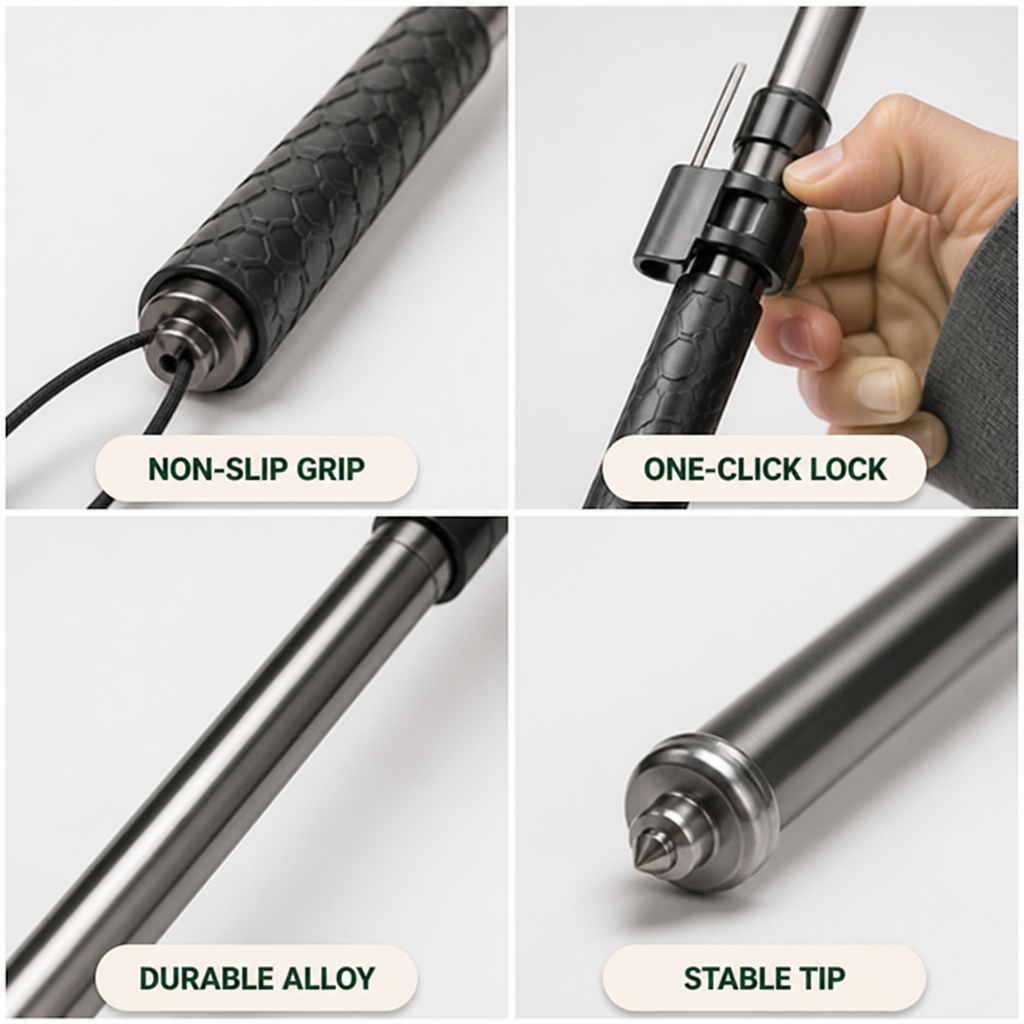 Walking Stick Collapsible One-Click Lock Non-Slip Ergonomic Grip
