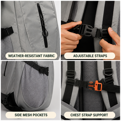 Hiking Backpack Weather-Resistant Ergonomic Straps & Multiple Compartments