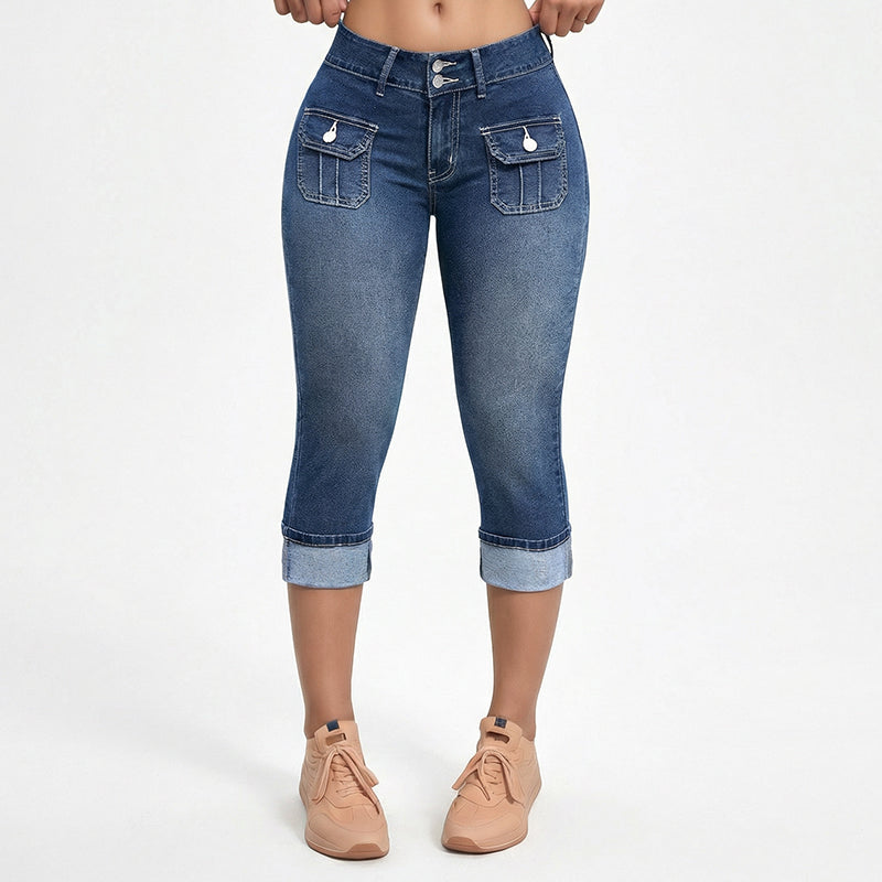 LibraSkin™ – Curve-Sculpting Stretch Denim Capris with Mid-Rise Waist