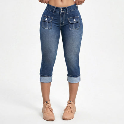 LibraSkin™ – Curve-Sculpting Stretch Denim Capris with Mid-Rise Waist