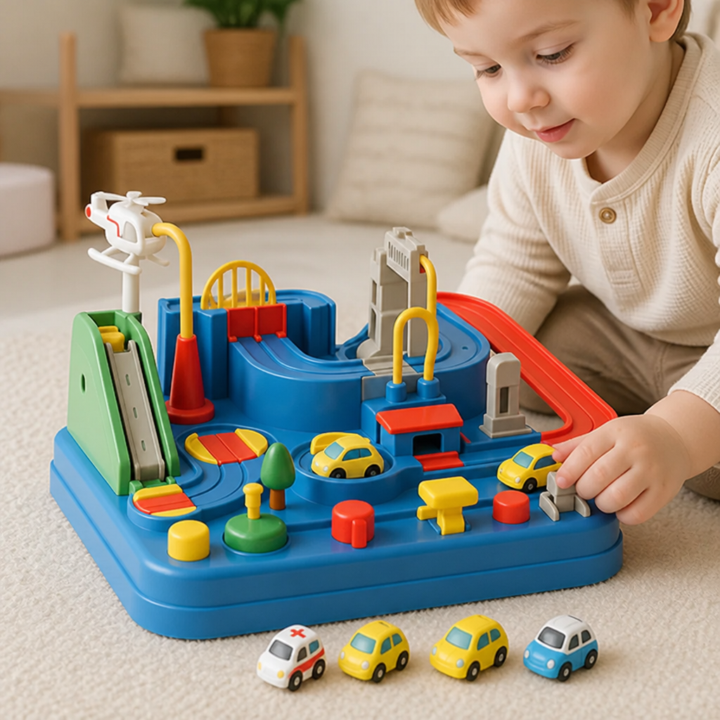 Kids Car Playset Interactive City Track Set Of 4