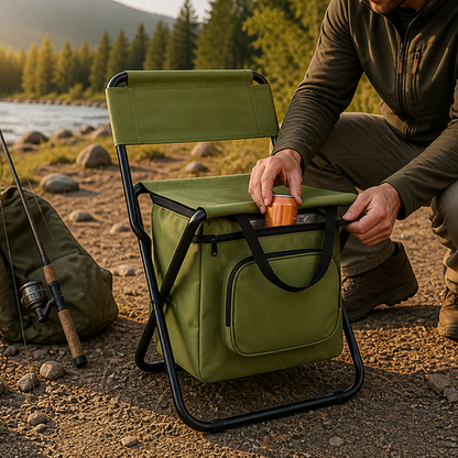 Camping Chair Foldable Insulated Cooler Steel Frame