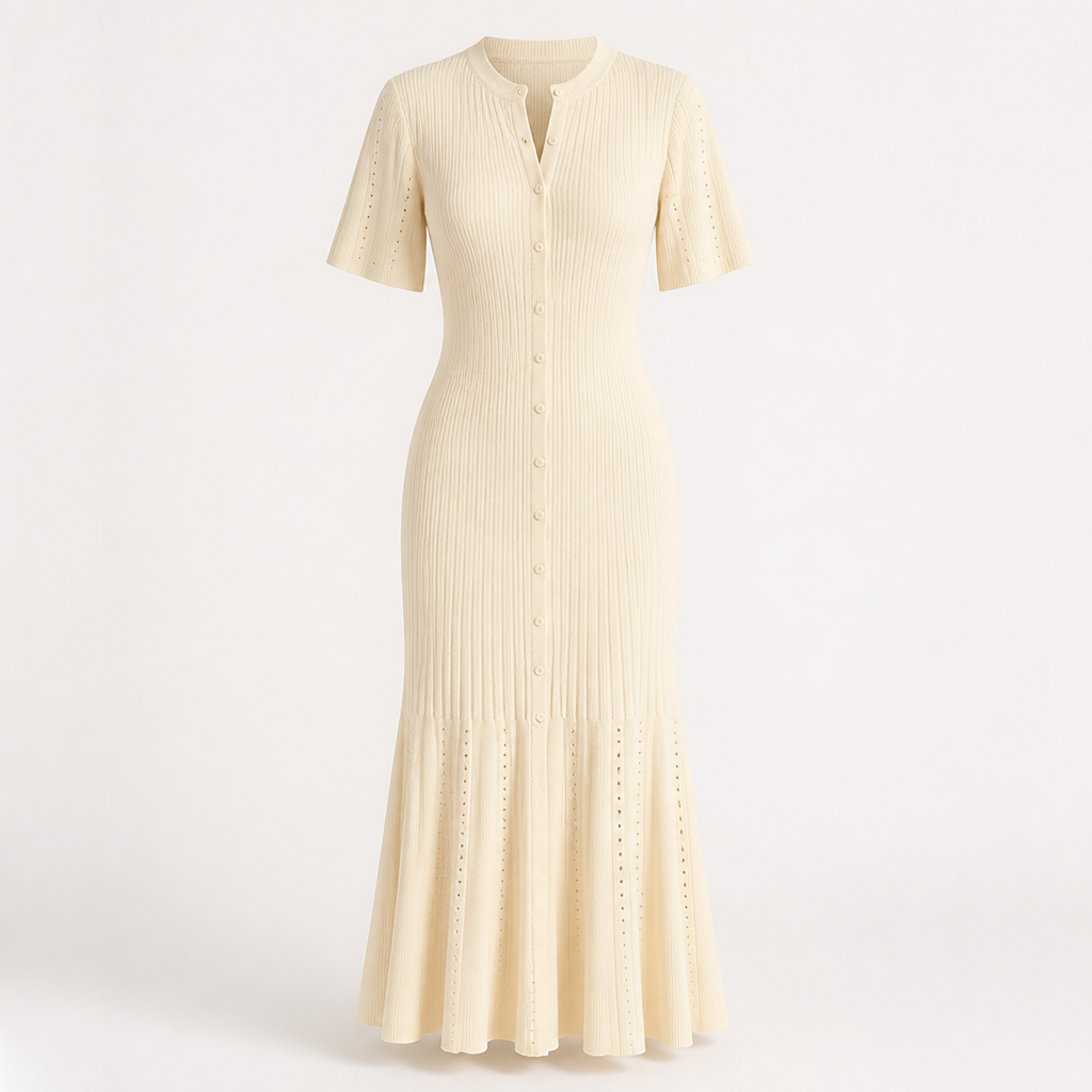 Women's Maxi Dress | Patchwork Pleated Ruffle Hem | Knit Fabric | Evening Party