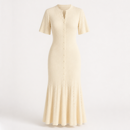 Women's Maxi Dress | Patchwork Pleated Ruffle Hem | Knit Fabric | Evening Party