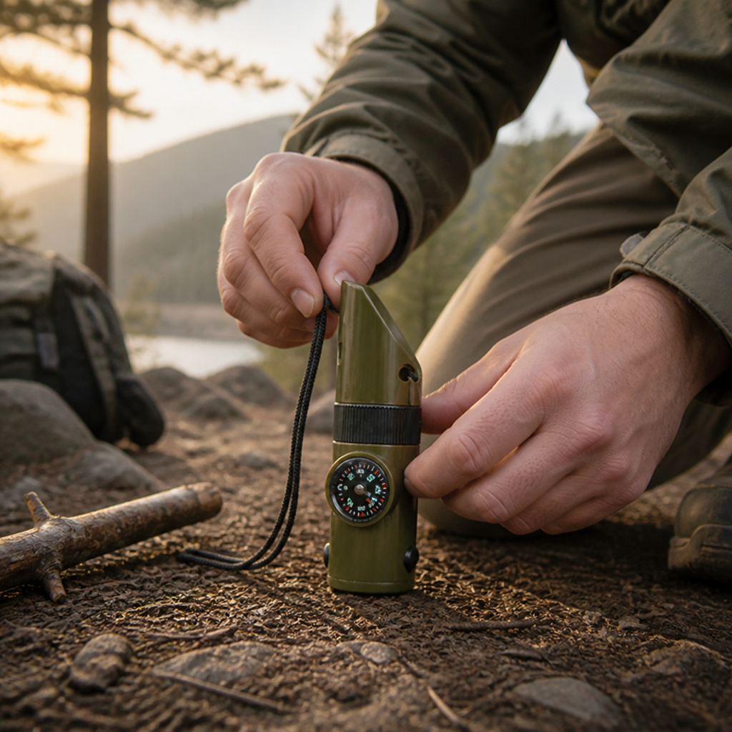 Survival Tool 7-in-1 Whistle, LED Flashlight & Compass