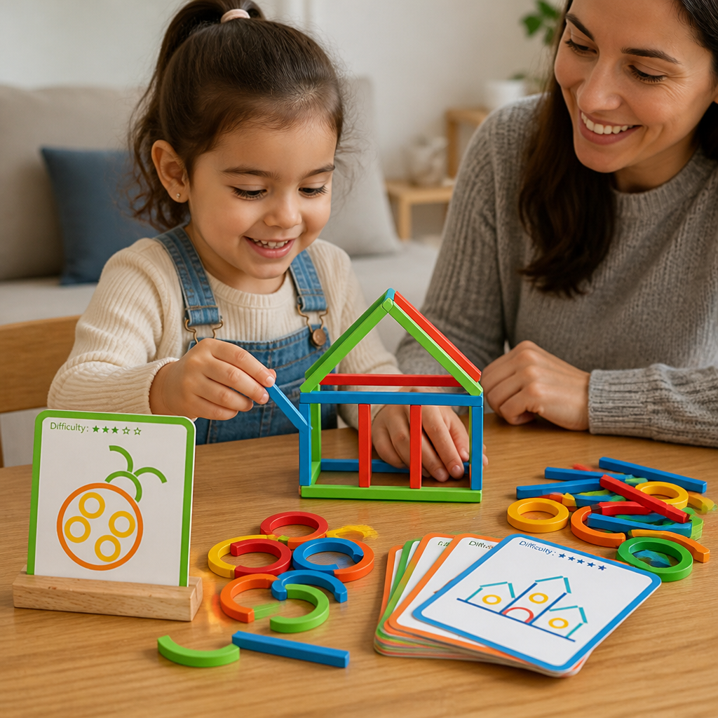 Construction Set Wooden 120-Piece Cards & Pouch