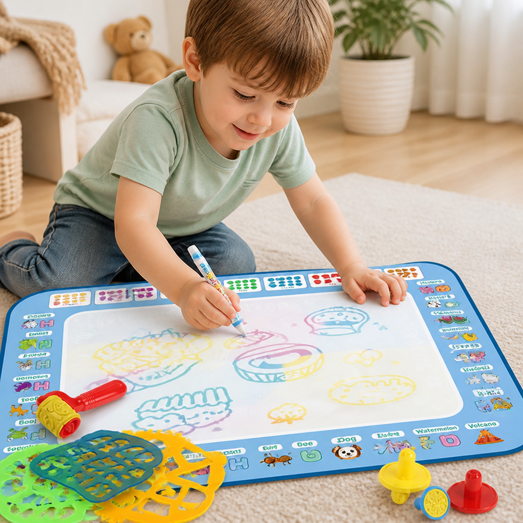 Water Drawing Mat Mess-Free Reusable Pens & Stencils