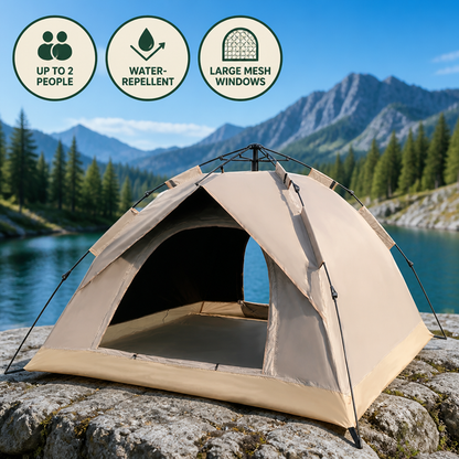 Camping Tent 2-Person Quick-Pitch Water-Repellent & Mesh Windows