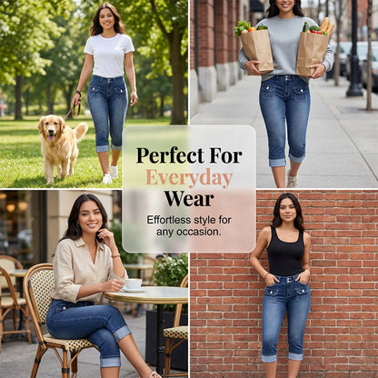 LibraSkin™ – Curve-Sculpting Stretch Denim Capris with Mid-Rise Waist