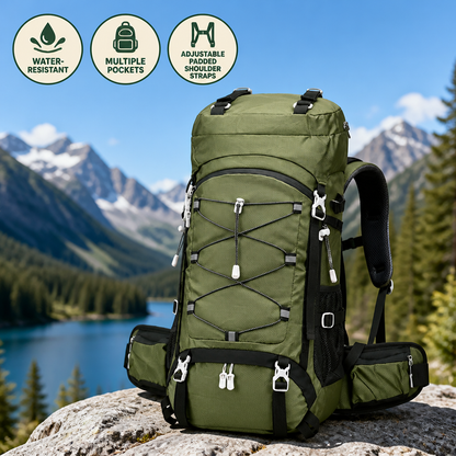 Hiking Backpack Water-Resistant Ergonomic Padded Straps 36-55L Capacity