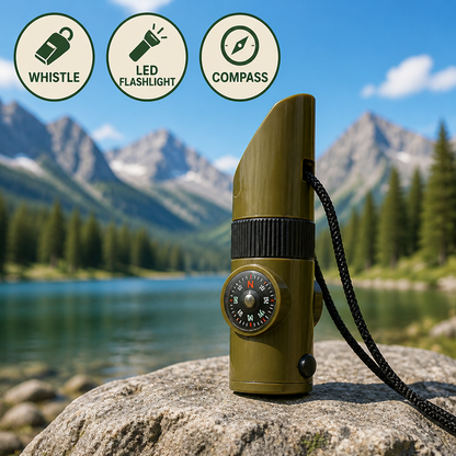 Survival Tool 7-in-1 Whistle, LED Flashlight & Compass