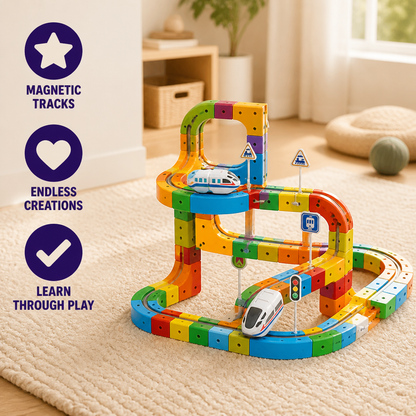 Kids Train Set Magnetic Track & Modular Blocks