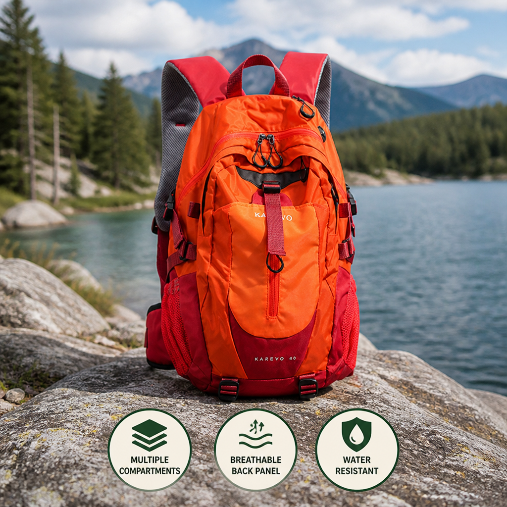Hiking Backpack Multi-Compartment Laptop Sleeve Padded Breathable Back Panel