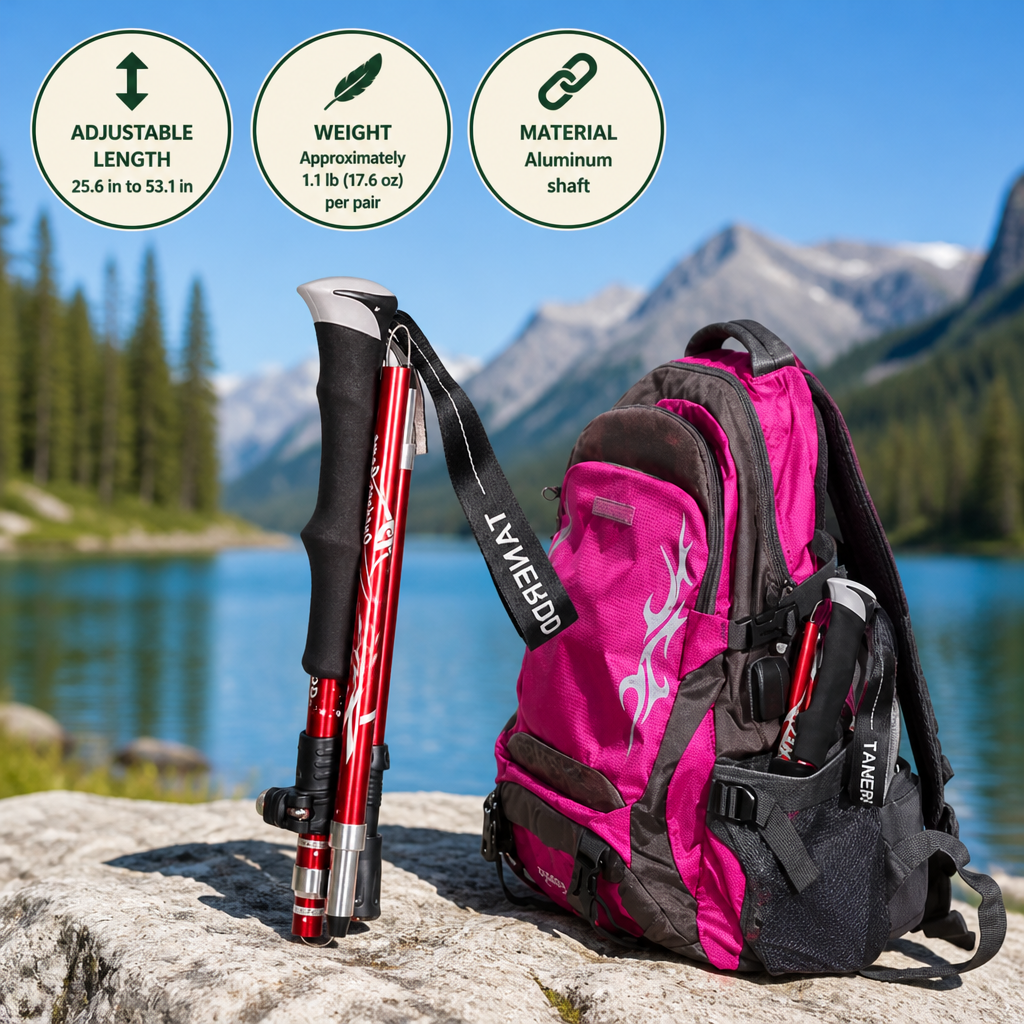 Trekking Poles Adjustable Foldable Aluminum Shaft & Tungsten Tips
