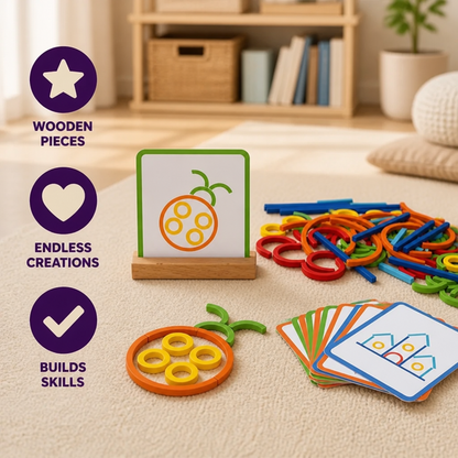 Construction Set Wooden 120-Piece Cards & Pouch