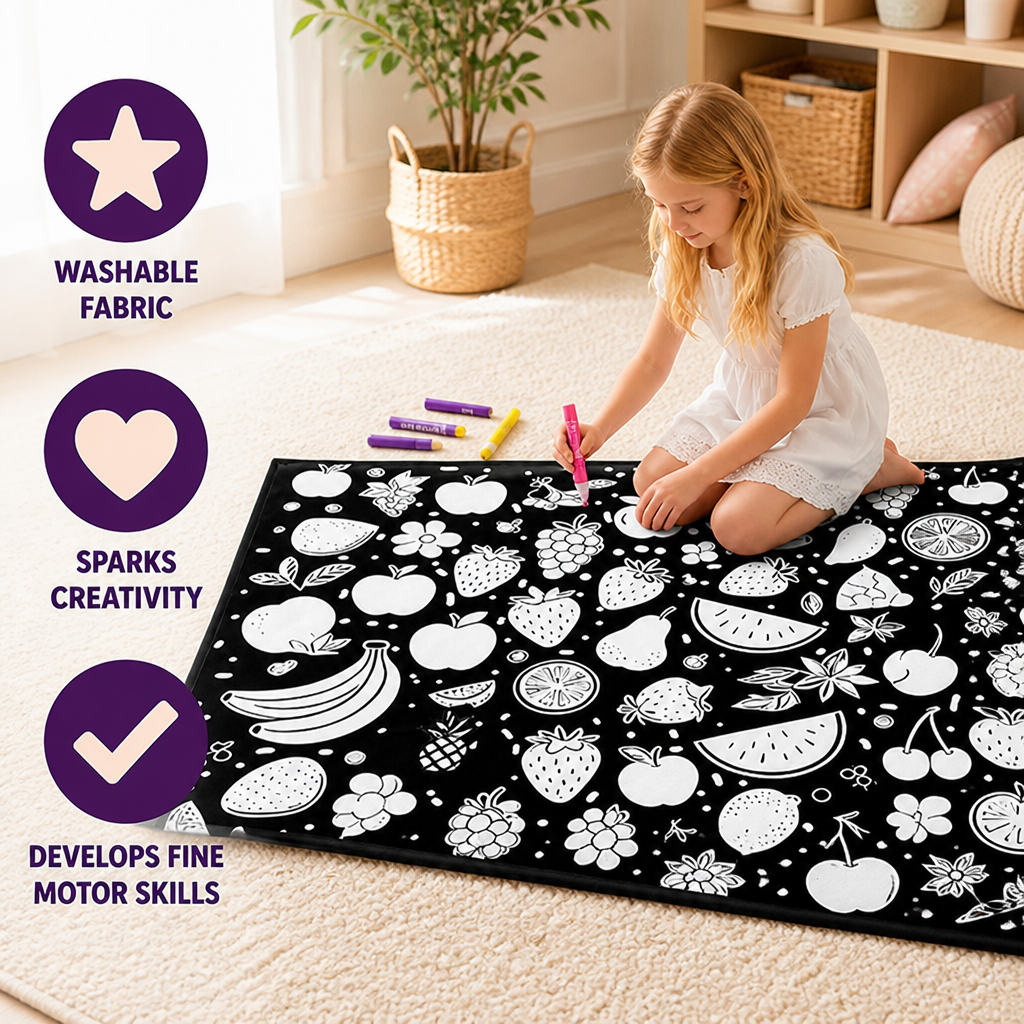 Kids Coloring Blanket Washable Reusable 127 x 150 Cm