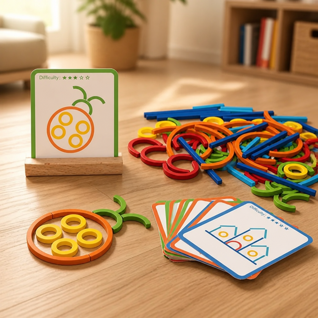 Construction Set Wooden 120-Piece Cards & Pouch