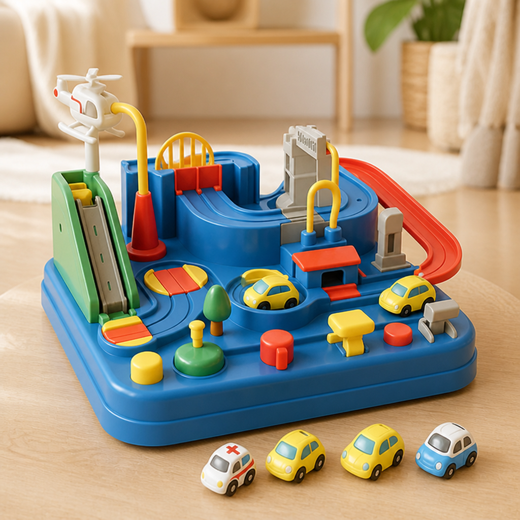 Kids Car Playset Interactive City Track Set Of 4