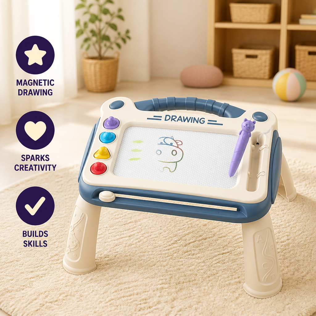 Kids Magnetic Drawing Board Reusable Wipe-Clean BPA-Free